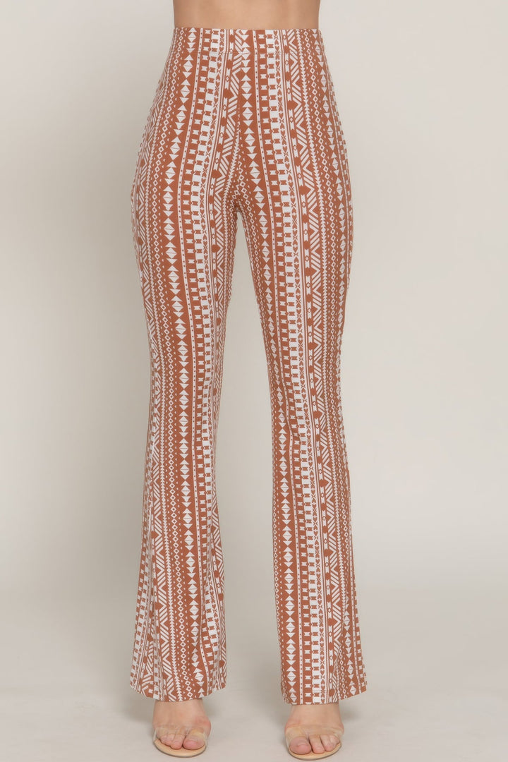 Waist Elastic Slim Flare Print Pants