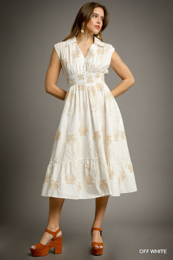 Tropical Breeze Embroidered Midi Dress