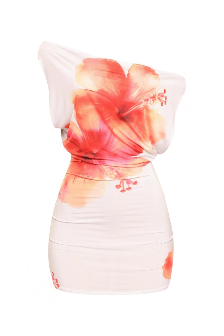 Plus Size Large Flower Printed Draped Mini Dress