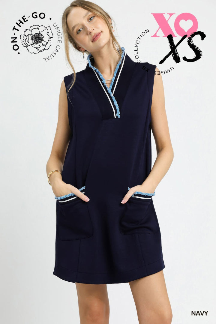 Luxeknit Sleeveless Ruffle Trim Pocket Dress