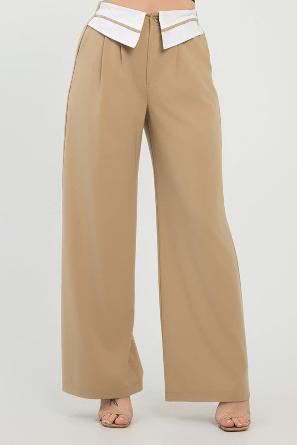 Front Button Fold-over Inside Zipper Pants