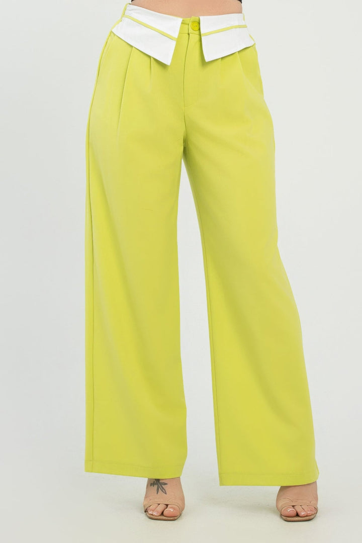 Front Button Fold-over Inside Zipper Pants