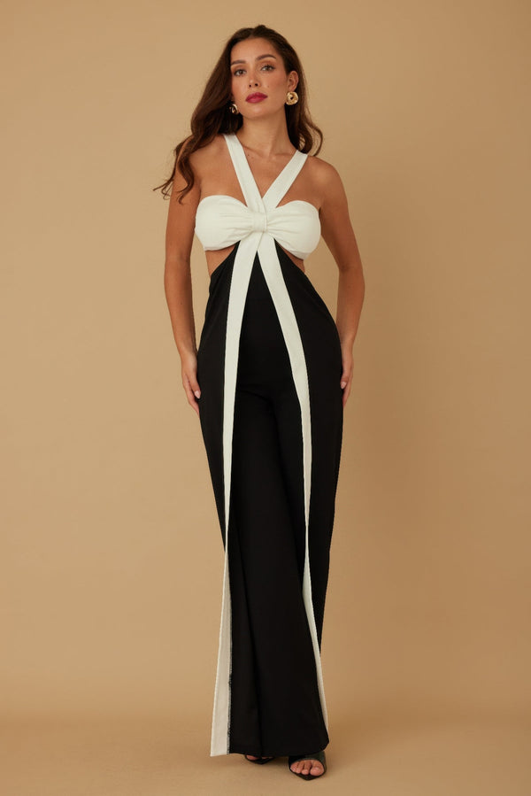 X Ribbon Open Jumpsuit
