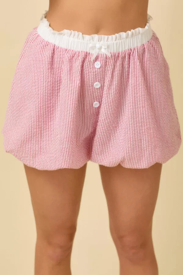 Seersucker Stripe Bubble Hem Boxer Shorts