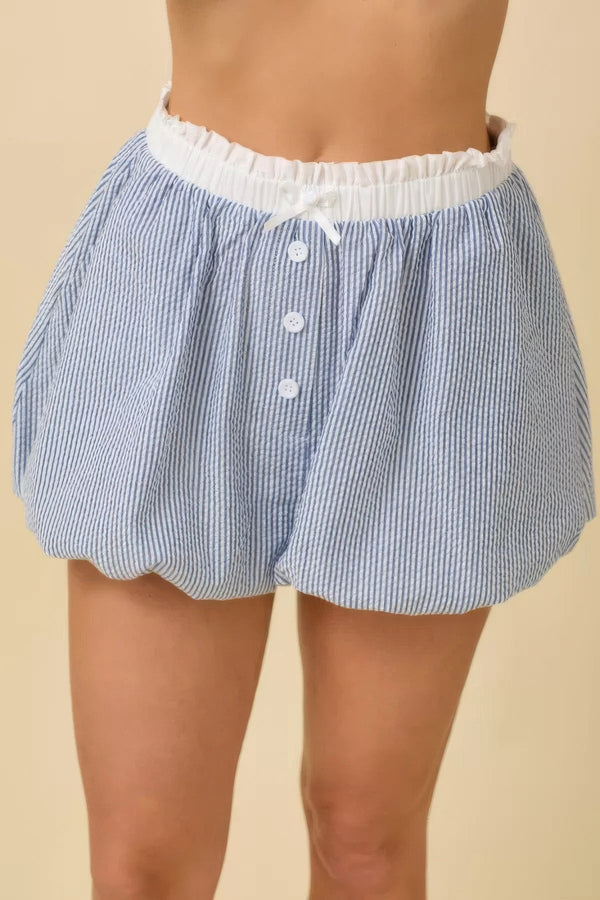 Seersucker Stripe Bubble Hem Boxer Shorts