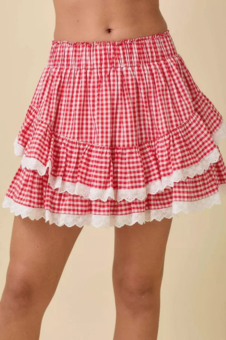 Gingham Ruffle Skort With Eyelet Ruffle