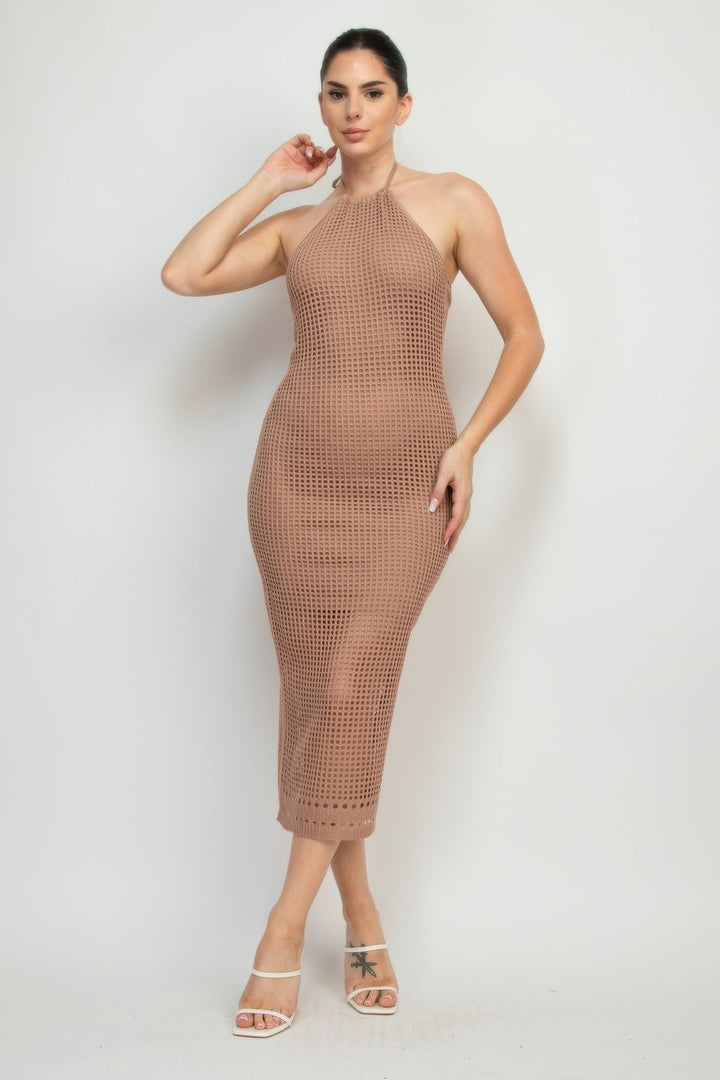 Halter Neck Open-back Midi Dress