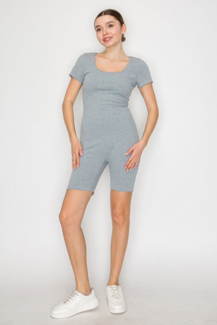 Scoop Short Sleeve Rib Romper