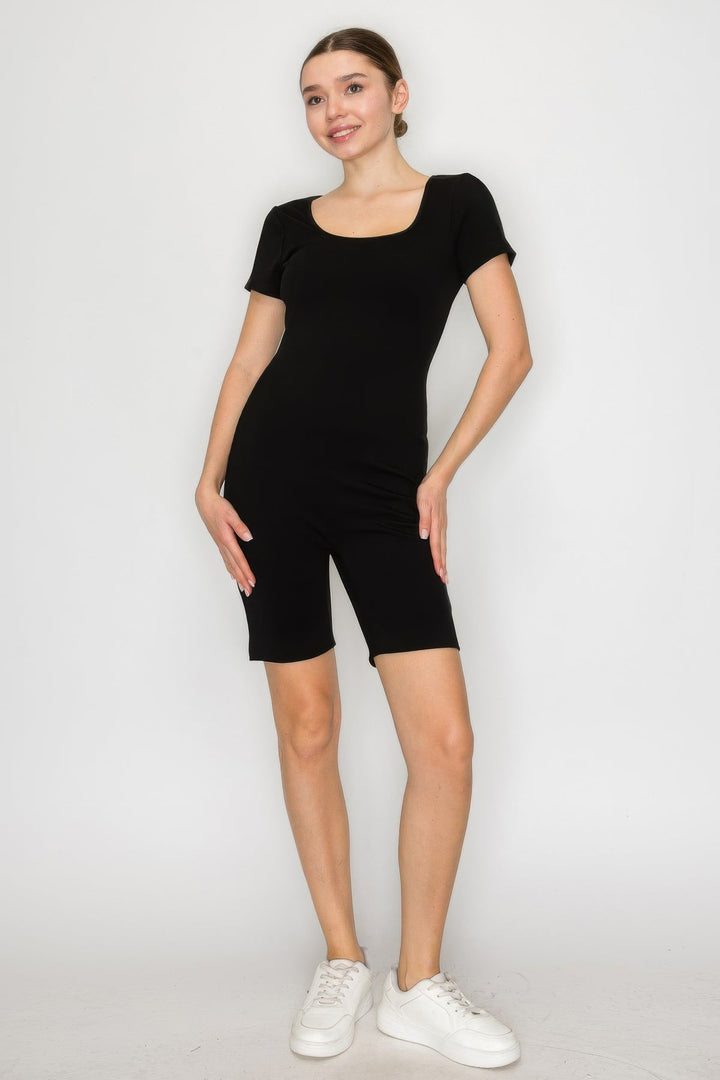 Scoop Short Sleeve Rib Romper