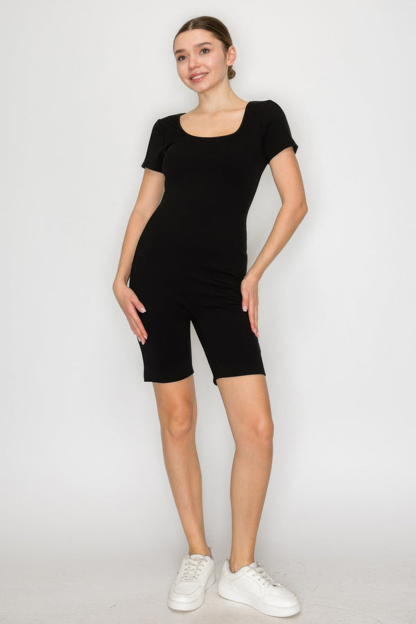 Scoop Short Sleeve Rib Romper
