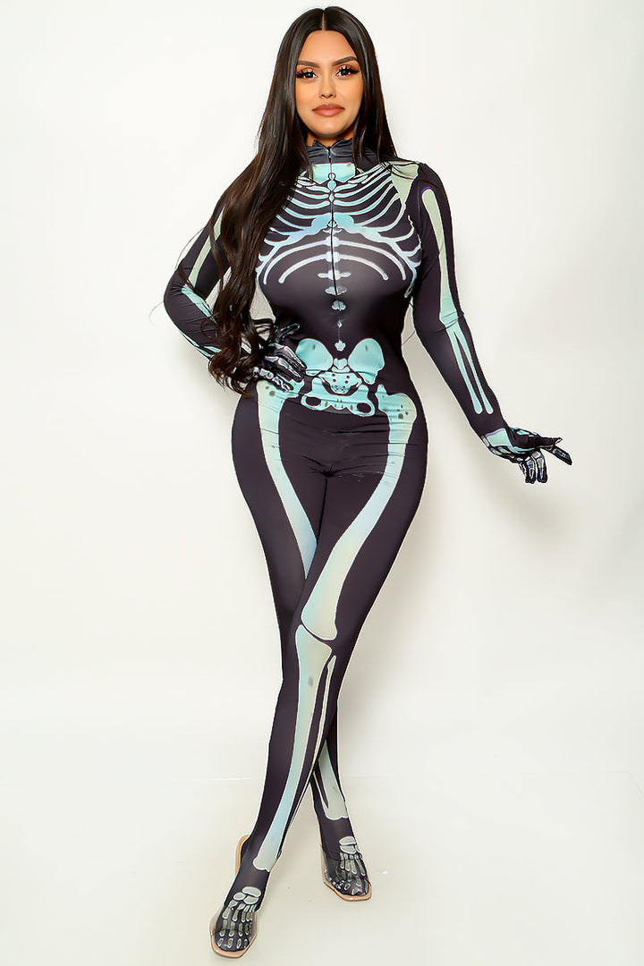 Black Green Skeleton Gloved Footed Sexy Fitted Costume