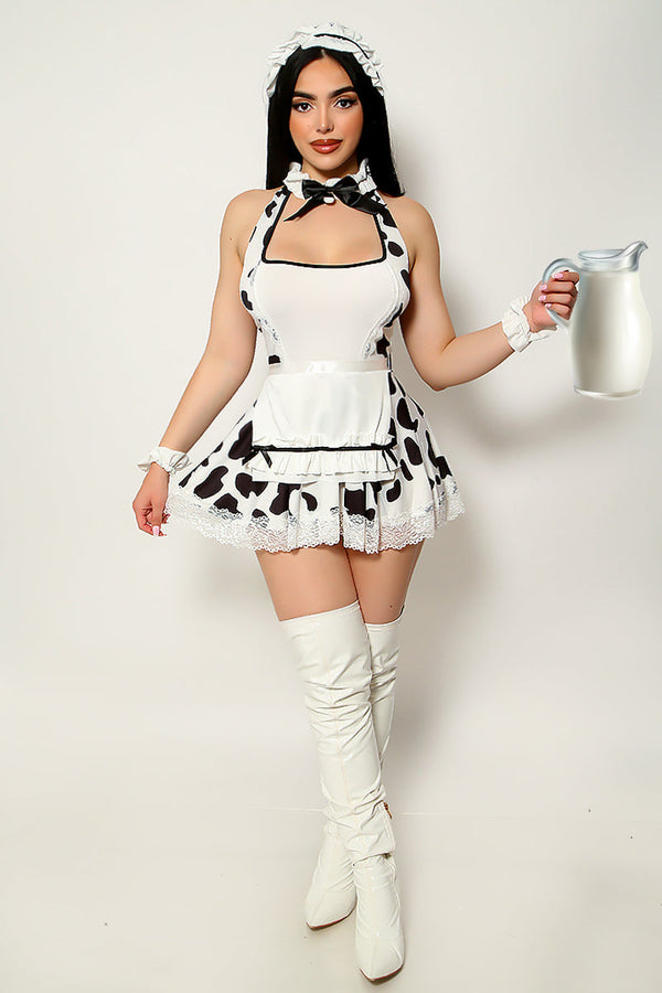 Cow Print Halter Bow Sexy 7Pc Milk Maid Costume