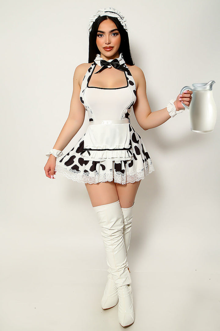 Cow Print Halter Bow Sexy 7Pc Milk Maid Costume