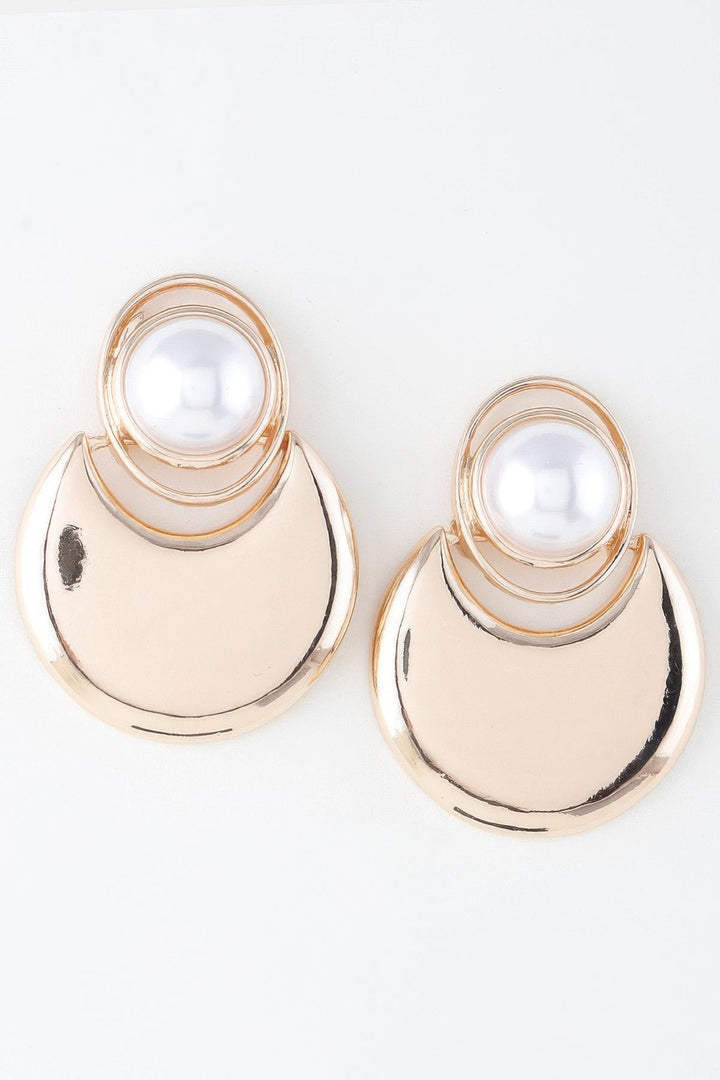 Modern Pearl Crescent Drop Earrings