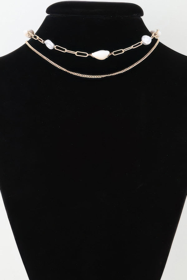 Double Pearl Chain Necklace