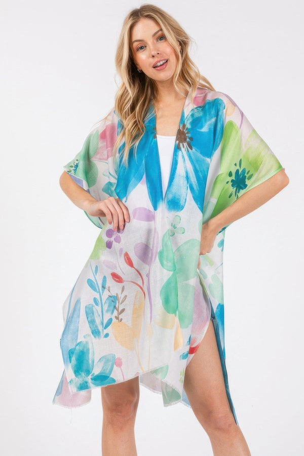 Watercolor Flower Print Kimono