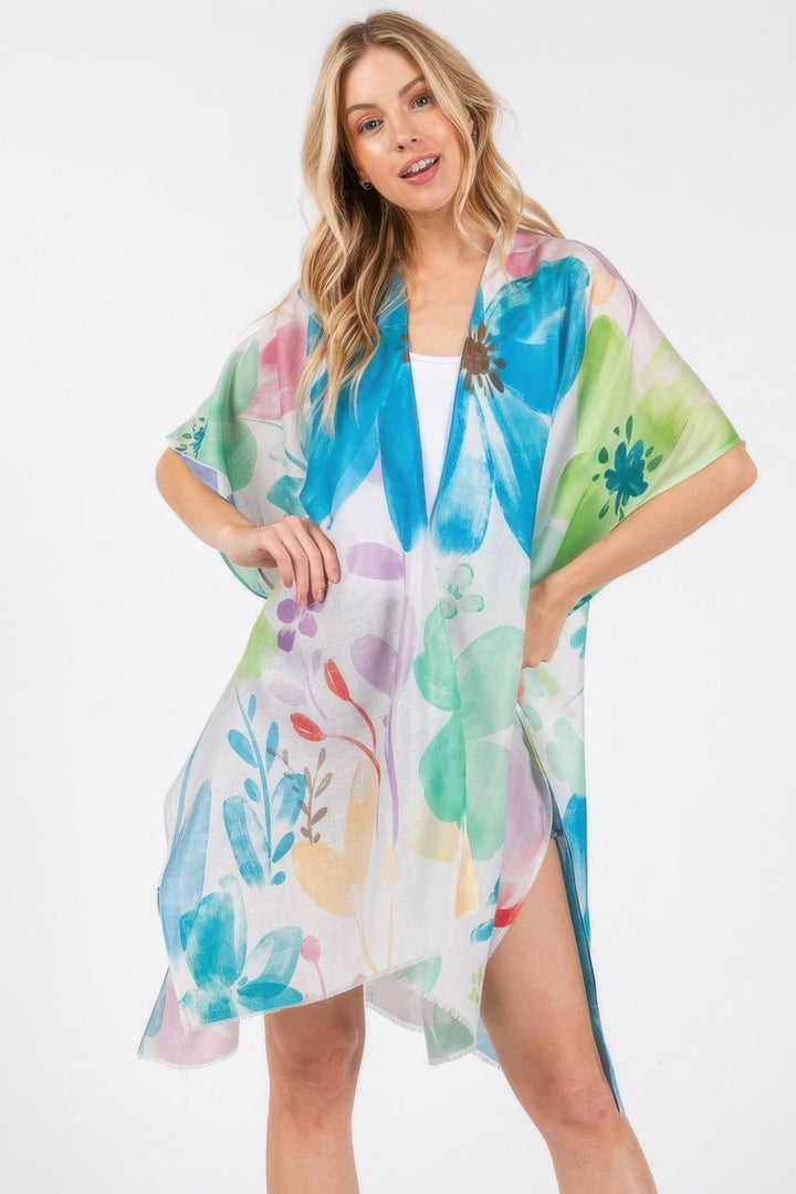 Watercolor Flower Print Kimono