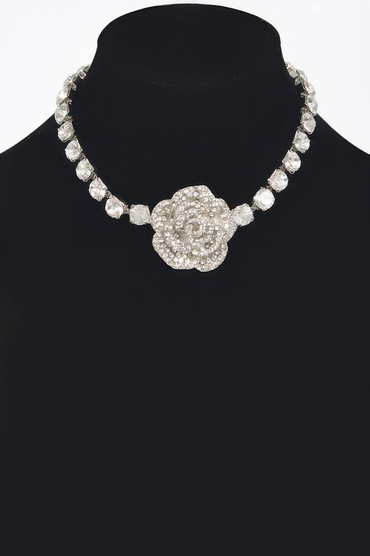 Rhinestone Flower Choker
