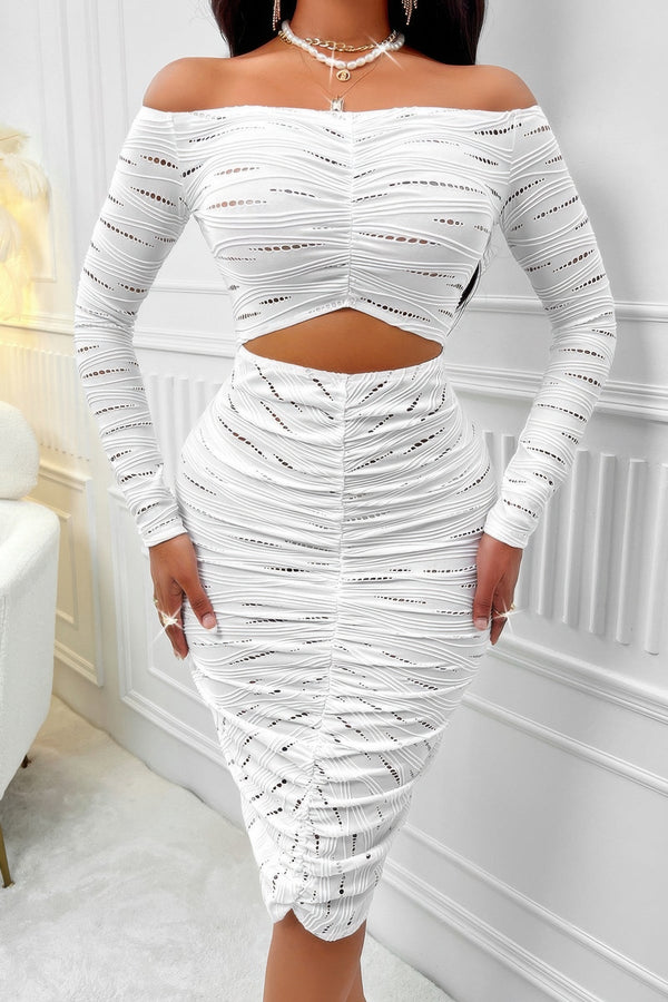 Solid Straight Shoulder Cutout Midi Dress