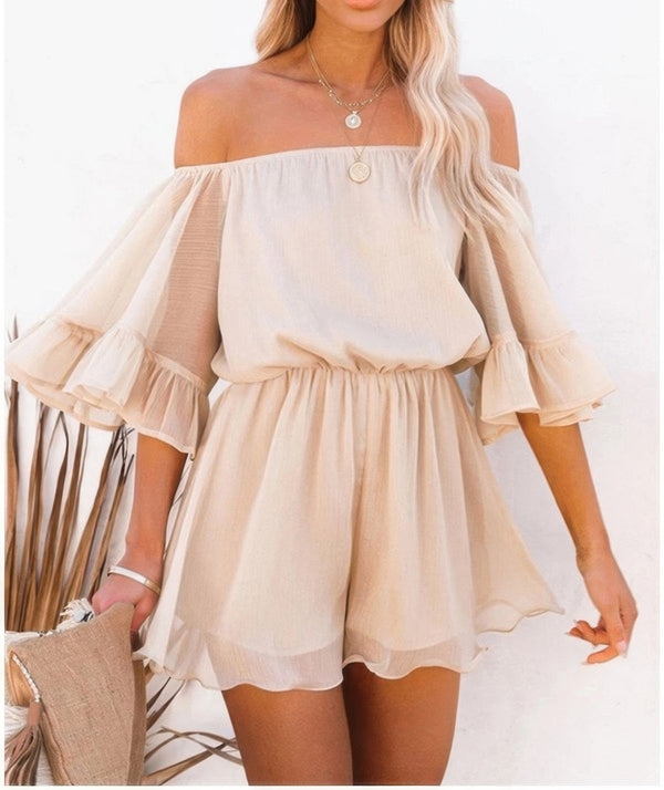 Off Shoulder Flounce Bell Sleeve Romper