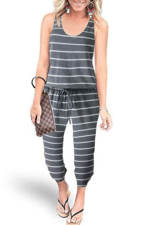 Sleeveless Drawstring Square Neck Fit Jumpsuit