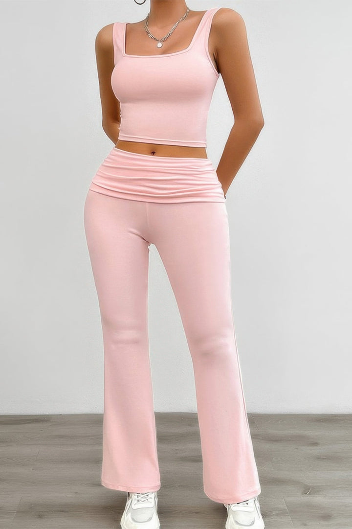 Two Pieces Square Neck Ruched Sleeveless Sets