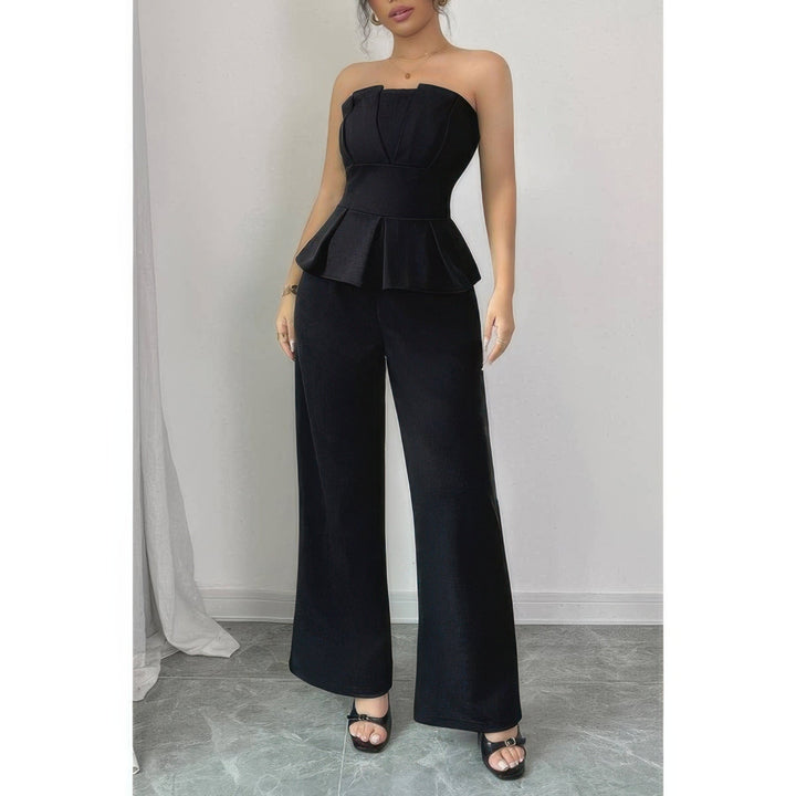 Off Shoulder Back Hide Zipper Pleated Fit Jumpsuit
