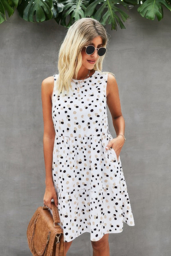 Crewneck Polka Dot A Line Loose Midi Dress