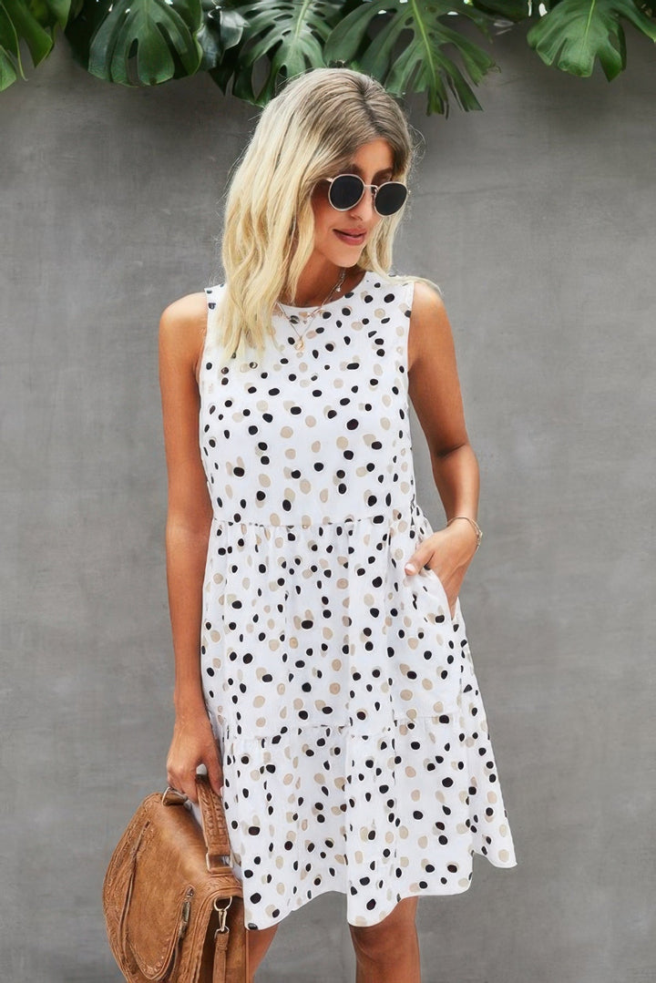 Crewneck Polka Dot A Line Loose Midi Dress