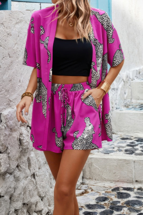 Two Piece Leopard Print Drop Shoulder Pockets Set