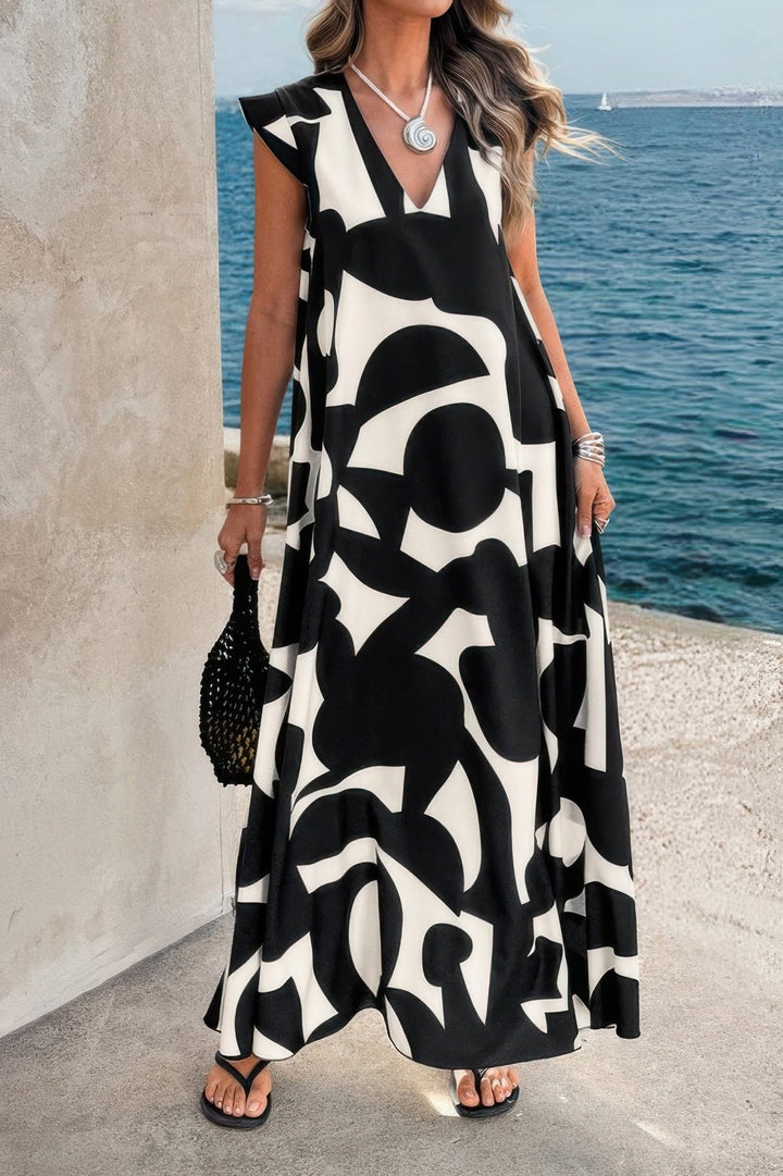 Allover Print Woven Short Sleeve Loose Dress