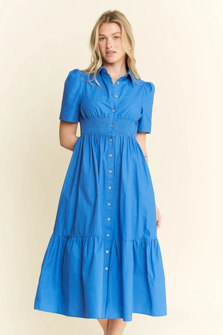 Jade By Jane Short Sleeve Button Down Midi Dress