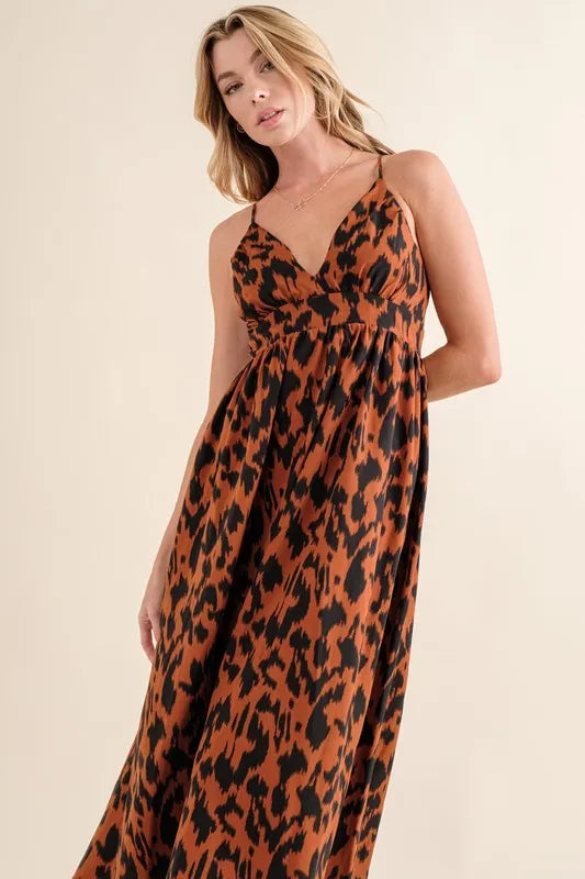 And The Why Leopard Print Plunge Maxi Dress