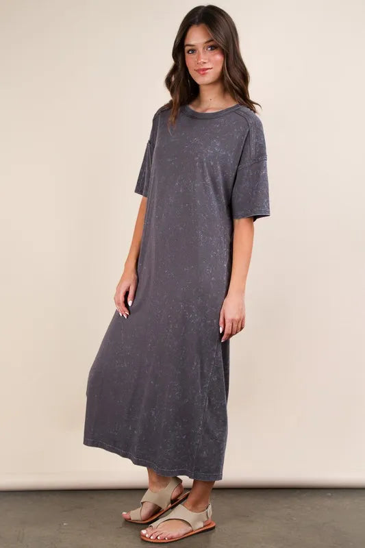 VERY J Plus Size Mineral Washed Casual Comfy Midi Dress