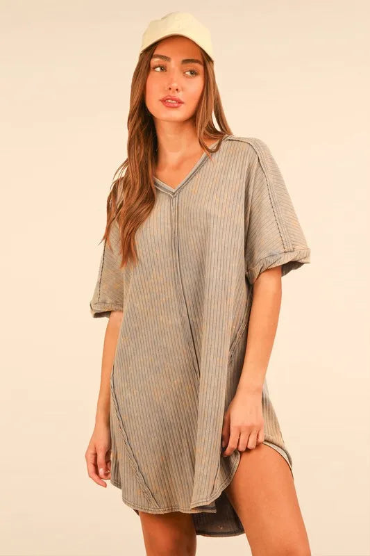 VERY J Plus Size Mineral Washed Ribbed Knit Mini Dress