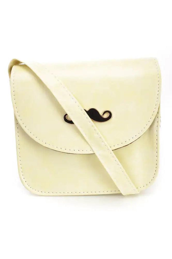 Baby Yellow Mustache Pendant Faux Leather Mini Handbag