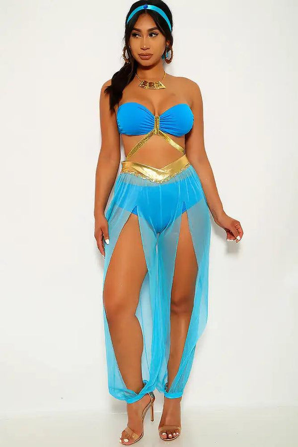 Bahama Blue Gold Cross Detail 3Pc Princess J Sexy Halloween Costume