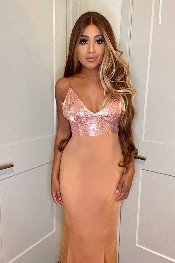 Beige Sleeveless Sequins Maxi Dress