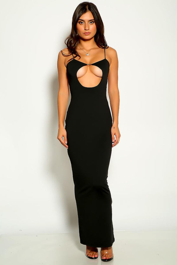 Black Cut Out Sleeveless Back Strappy Maxi Sexy Party Dress