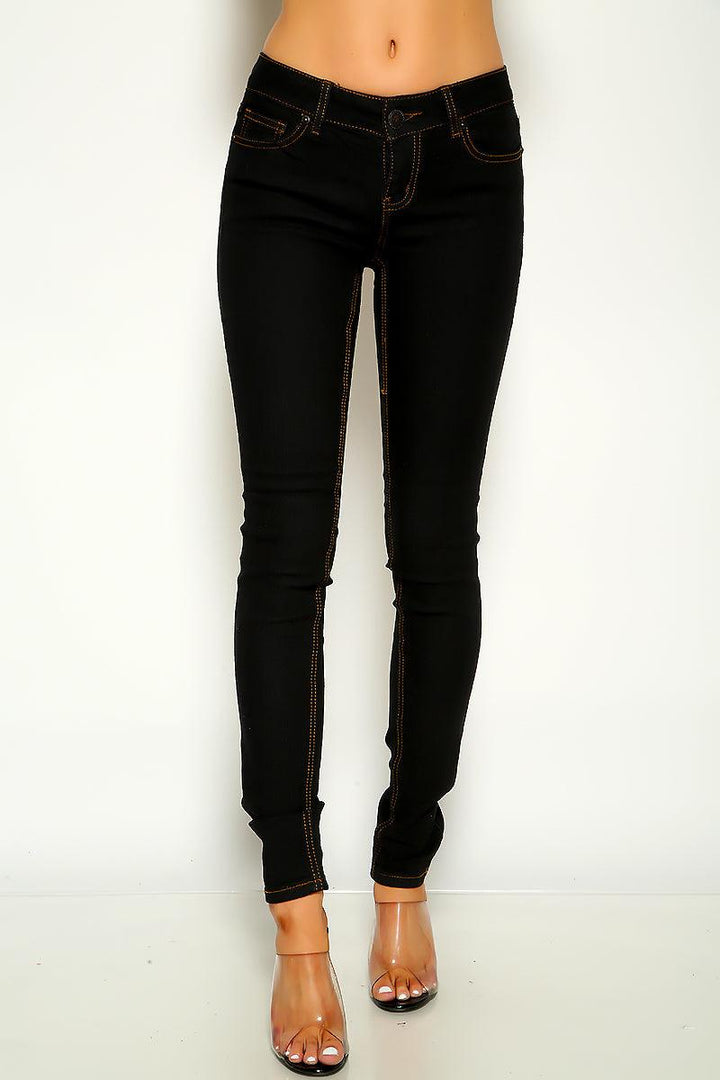 Black Denim Mid Rise Skinny Jeans