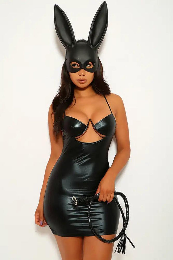 Black Faux Leather 1 Pc. Costume Dress