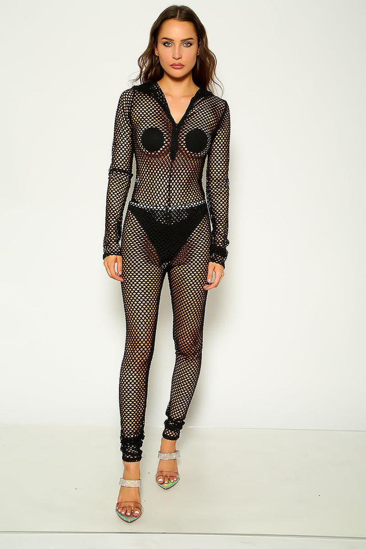 Black Fishnet Cut Out 2 Pc Bodysuit & Leggings