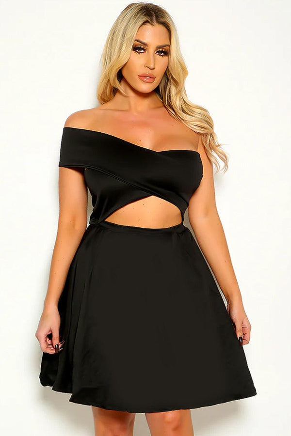 Black Flared Tulle Off Shoulder Sexy Party Dress