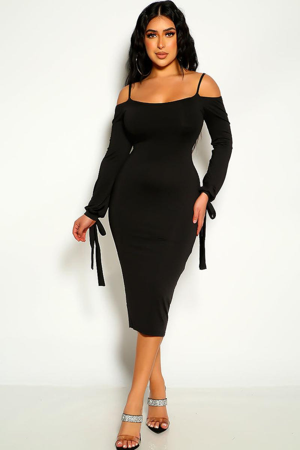 Black Long Sleeve Midi Party Sexy Dress