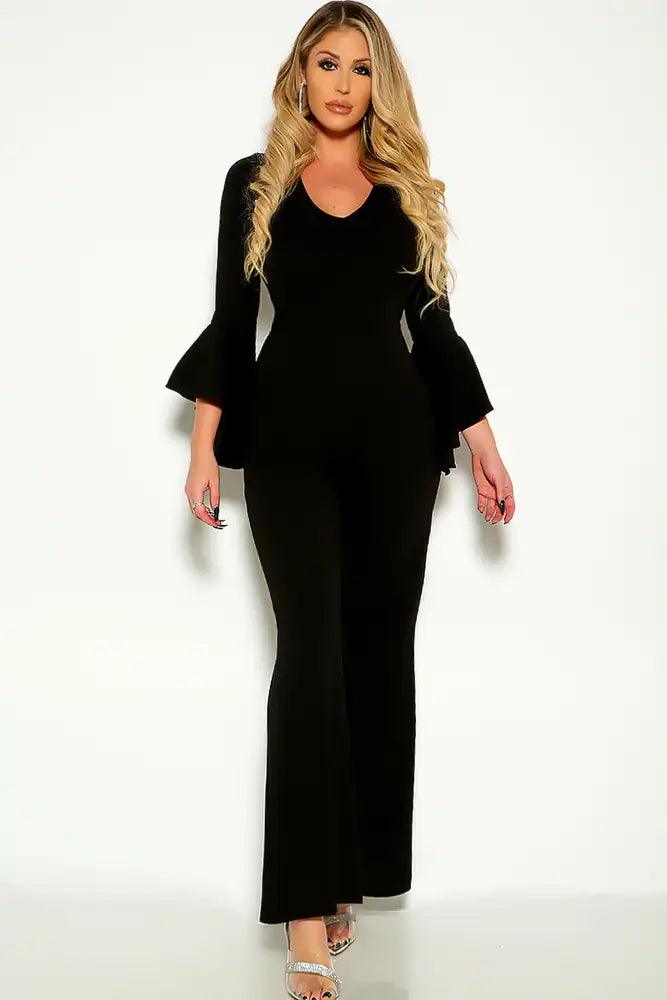 Black Long Sleeve Ruffled Sleeve Dressy Jumpsuit