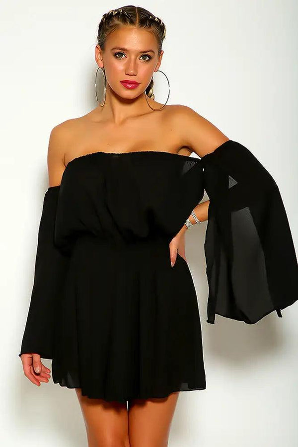 Black Off The Shoulder Sexy Flowy Party Dress