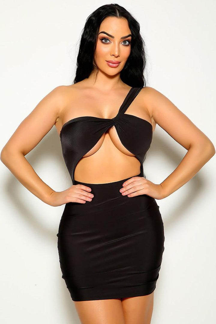 Black One Shoulder Cut Out Sexy Mini Party Dress