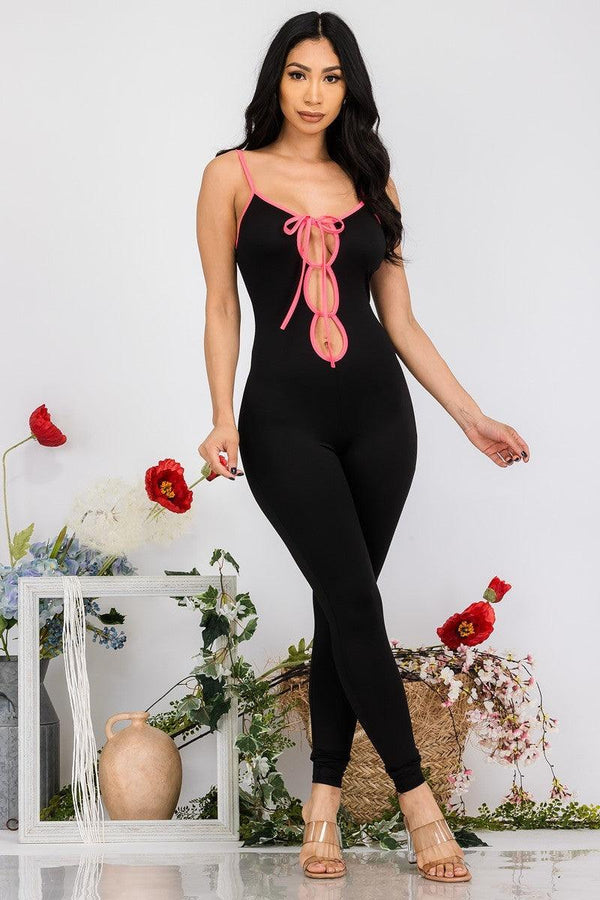 Black Pink Spaghetti Strap Jumpsuit