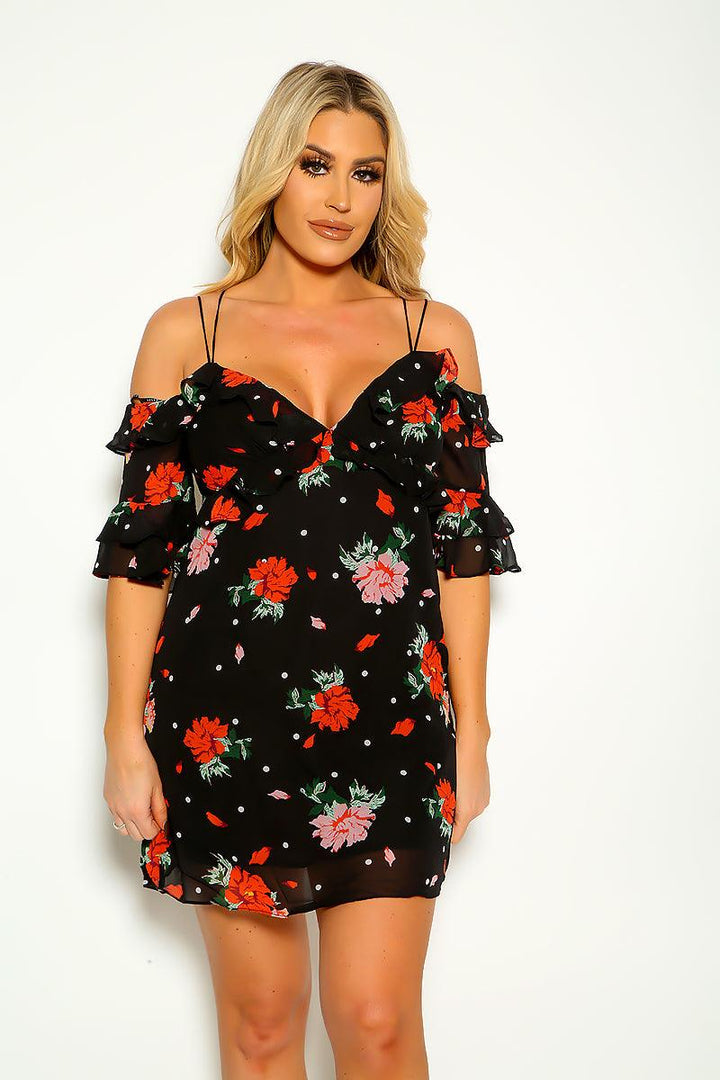 Black Red Rose Off Shoulder Sexy Loose Party Dress