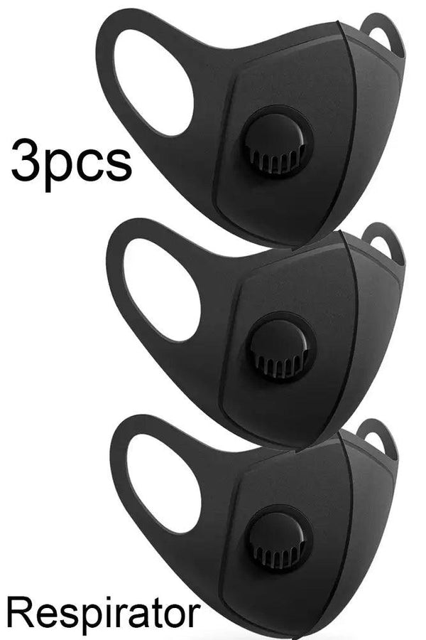 Black Respirator Washable Reusable 3 Piece Face Mask